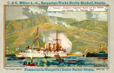 German Cruiser Kaiserin Augusta Firing on the Heights of Chania, Crete, 21 February 1897
